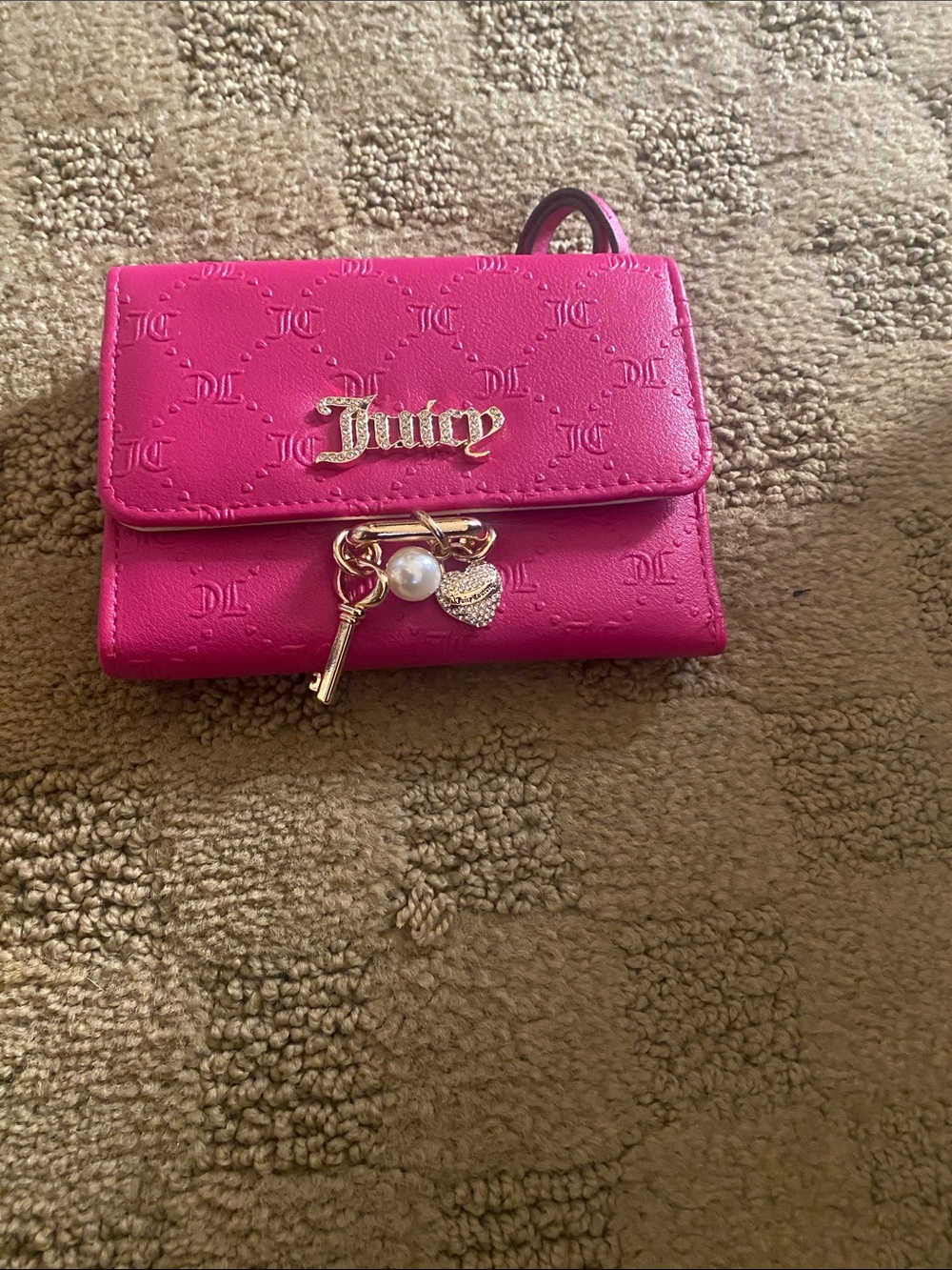 Juicy Couture Hot Pink Key & Card Holder with Gold Charms